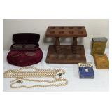 Vtg Tobacco Tins/Pipe Rack/Manufactured Pearls