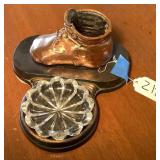 Bronze Baby Shoe with Glass Dish