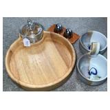 Pottery Serving Dishes/ Chip/Dip Tray/S/P Shakers
