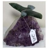 Large Amethyst Geode w/ Carved Bird