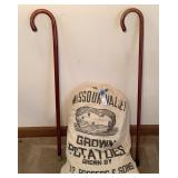 2) Curved Wooden Canes-Potato Sack