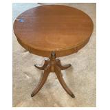 Vtg Round Drum Table w/ Metal Claw Feet
