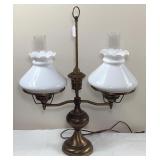 Antique Brass/Milk Glass Double Student Lamp