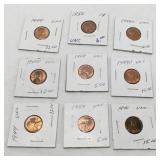9 Pc Uncirculated Wheat Pennies