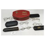 5 Pair Antique Wire Rim Spectacles w/Cases