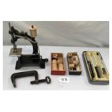 Antique Cast Iron Mini Sewing Machine with Spools