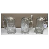 Trio Etched Glass Steins