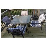 Small Glass Top Patio Table/ 4 Metal Chairs