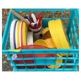 Crate of Plastic Camping Dishes\