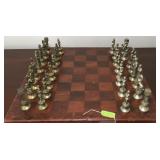 Awesome Vtg Brass/Pewter/Wood Chess Set