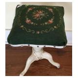 Pretty Vtg Needlepoint Revolving Stool