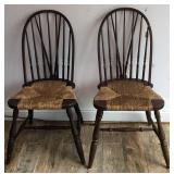 Pair of Antique Windor Chairs w/ Rush Seat