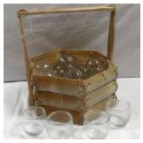 Nice Basket w/ Small Glass Jars/Cups