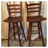 Pair of Wooden Bar Stools-Some Wear