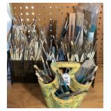 Trio of Paint Brush Holders and Brushes