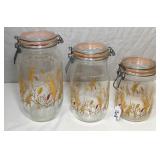 3 Pc Glass 'Golden Wheat' Canisters
