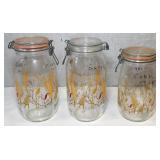 3 Pc Glass 'Golden Wheat' Canisters