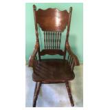 Vtg Pressed Back Oak Rocking Chair