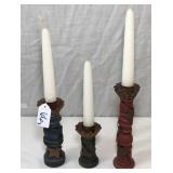 Trio of Wooden/Metal Candle Sticks