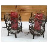Pair of Heavy Metal Pinecone Candle Holders