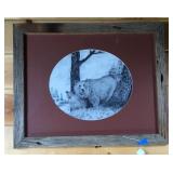 Charcoal Grizzly Bears in Rustic Wooden Frame