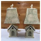 Pair of Homestead Shoppe Bird House Lamps