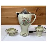 1930-40s Porcelier Electric Percolator/Cream/Sugar