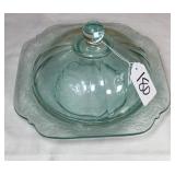 Vtg Indiana Glass 'Madrid' Teal Candy/Butter Dish