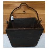 Very Nice Wooden Square Bucket w/ Metal Handle