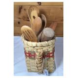 Pretty Handwoven Basket by Robert/Wooden Utensils