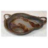 Pretty Signed Pottery Pear Shaped Dish-10x15 inche