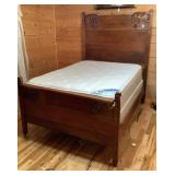 Antique Tiger Oak Full Size Ornate Carved Bed