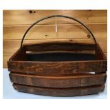Amazing Rustic Wooden Basket w/ Metal Handle