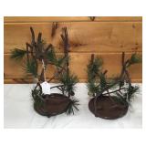Ste of 2 Metal Pine Cone Candle Holders
