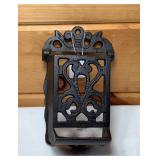 Vtg Ornate Cast Iron Matchbox Holder