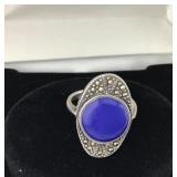 Size 7.5 Sterling Silver Lapis marcasite Ring