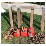 Pair of Wooden Saw Horses/Gas Cans/Rope