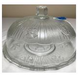 Very Nice Floral Design Glass Cheese Dome & Plate