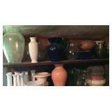 2 Shelves of Flower Vases-Some Milk Glass