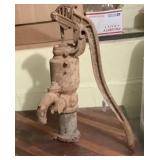 Wooden Table/Large Metal Water Pump