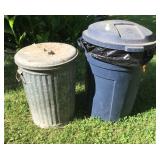 Metal Garbage Can/Plastic Trash Can-Both w/ Lids