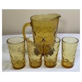 Vintage Hazel Atlas Amber Glasses & Drink Pitcher