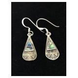 Pretty Sterling Silver Abalone Filigree Earrings