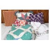 Basket of Handmade Pillows & Blanket