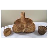 Vtg Handwoven Baskets- Large one has Damage