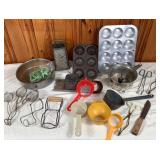 Vintage Kitchen Utensils/Sifter/Pans/Etc
