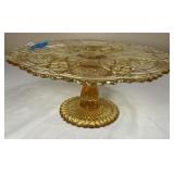 Gorgeous Marigold Carnival Glass Cake Stand