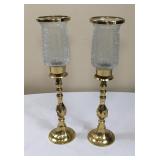 Pair of Crackled Glass Brass Candlesticks