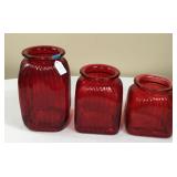 3 Red Painted Glass Vases
