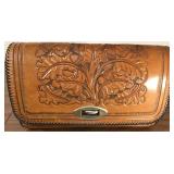 Hand-Tooled Leather Satchel Acorn Motif